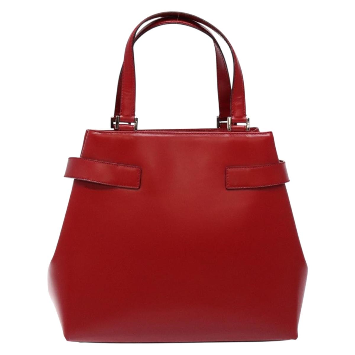 Salvatore Ferragamo Gancini Hand Bag Leather Red Silver Auth 140213