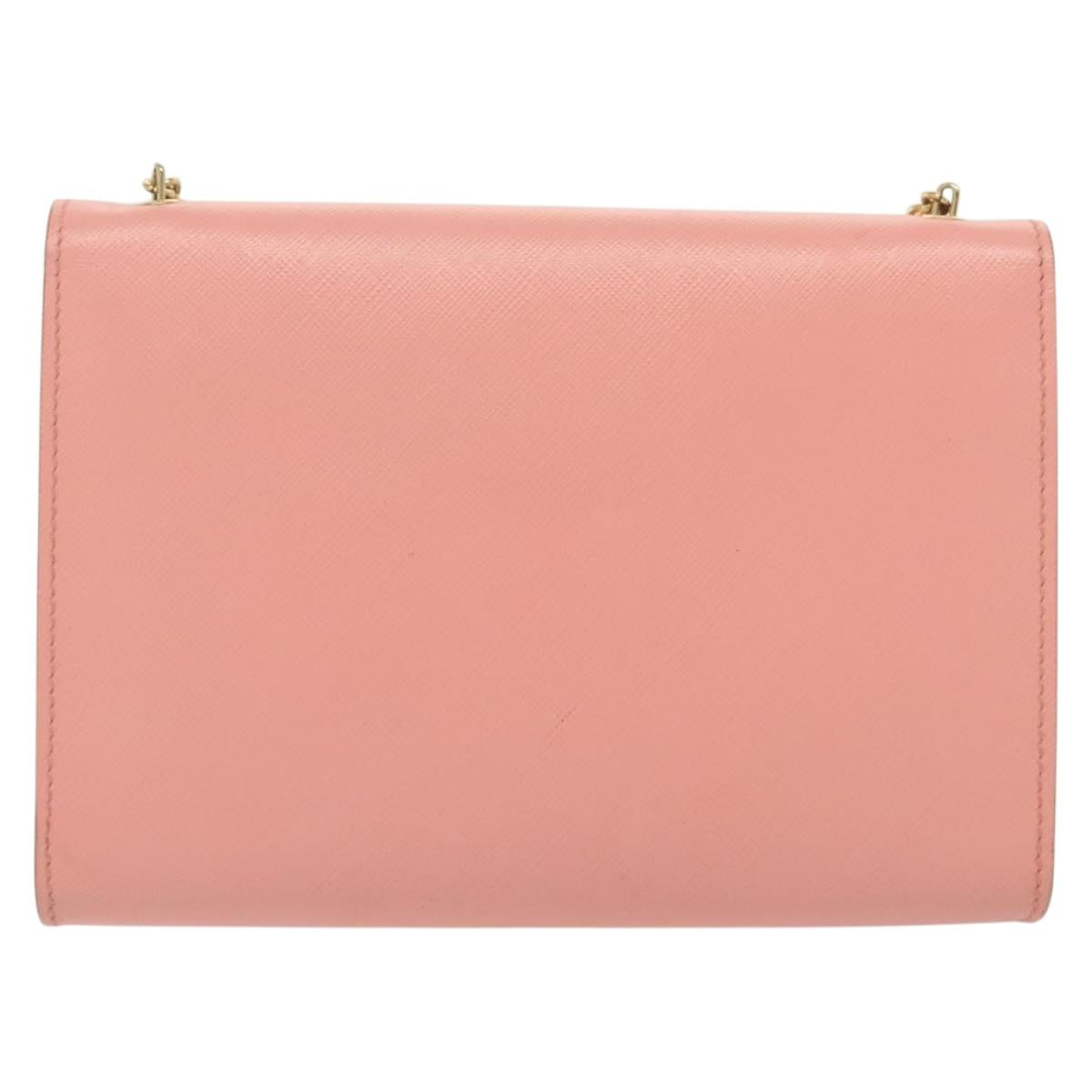 Salvatore Ferragamo Chain Vala Shoulder Bag Leather Pink Gold Auth 140214