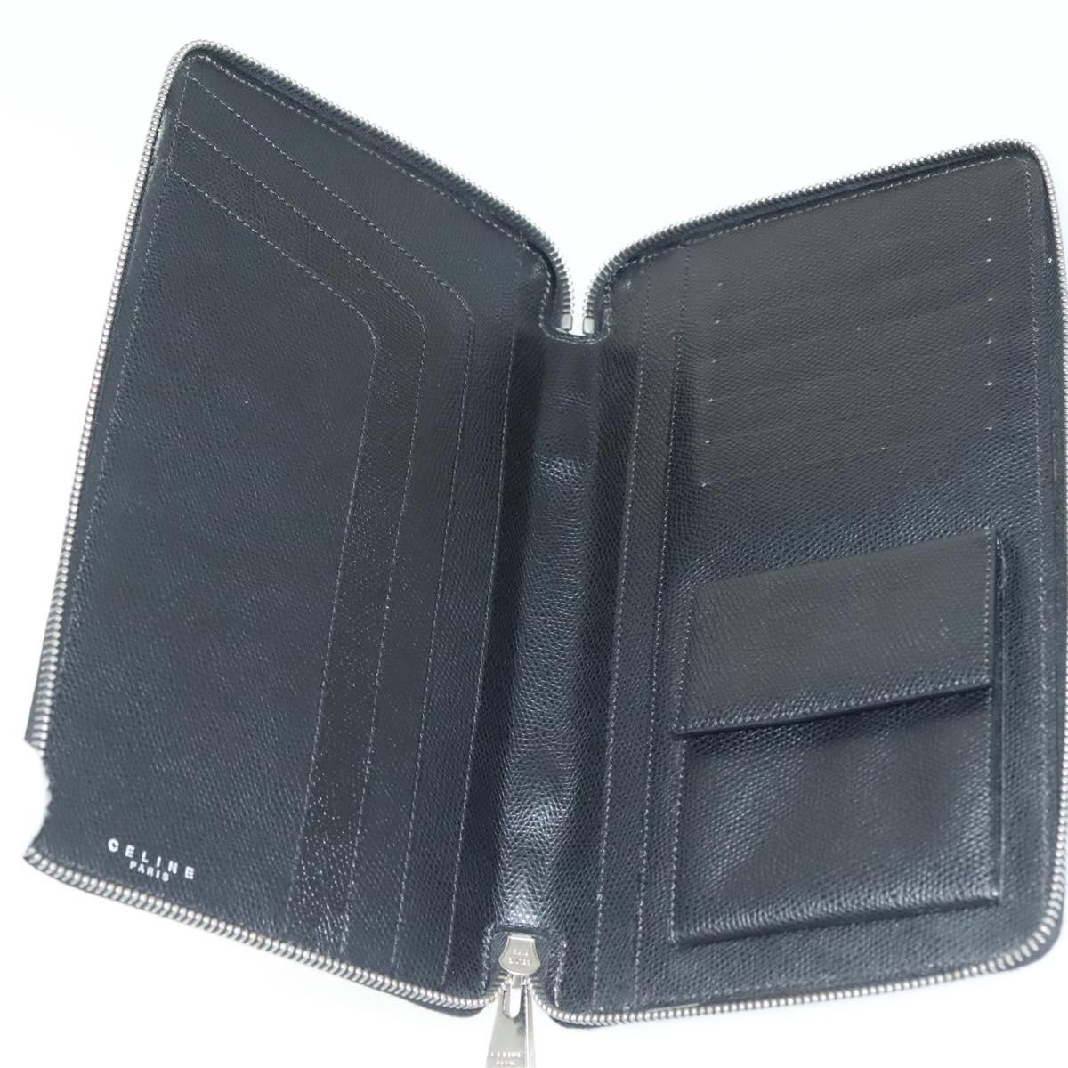 CELINE Travel Case Leather Black Silver Auth 140218