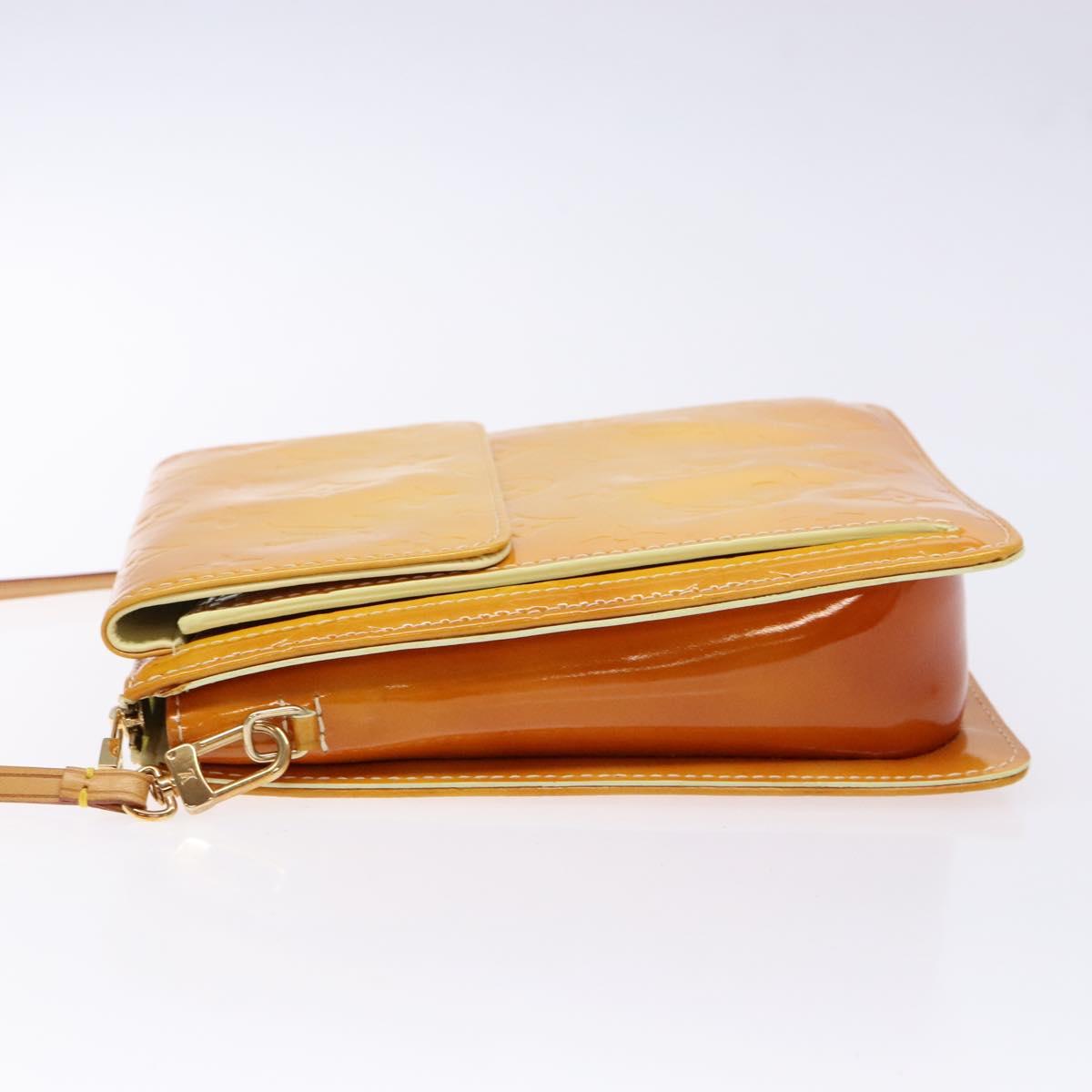 LOUIS VUITTON Monogram Vernis Motto Pouch Lime Yellow M91059 LV Auth 140221