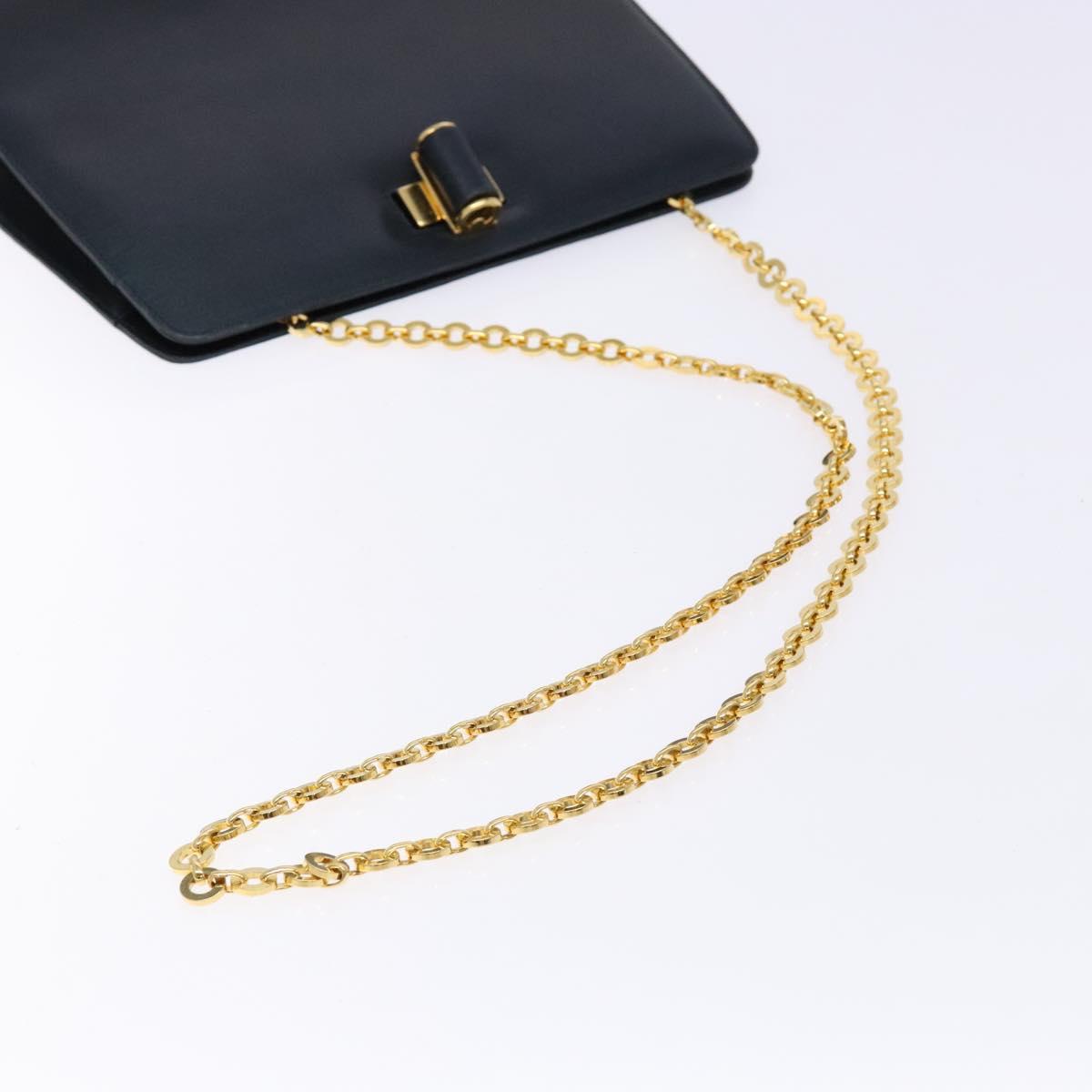 Salvatore Ferragamo Gancini Chain Shoulder Bag Leather Navy Gold Auth 140222