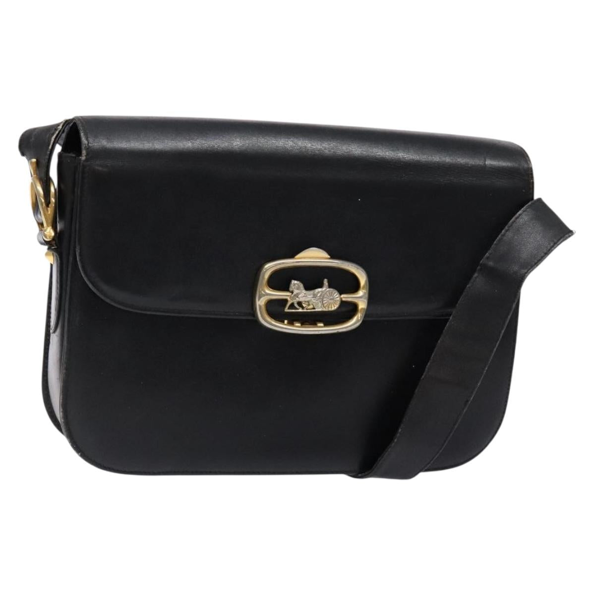 CELINE Shoulder Bag Leather Black Gold Auth 140224