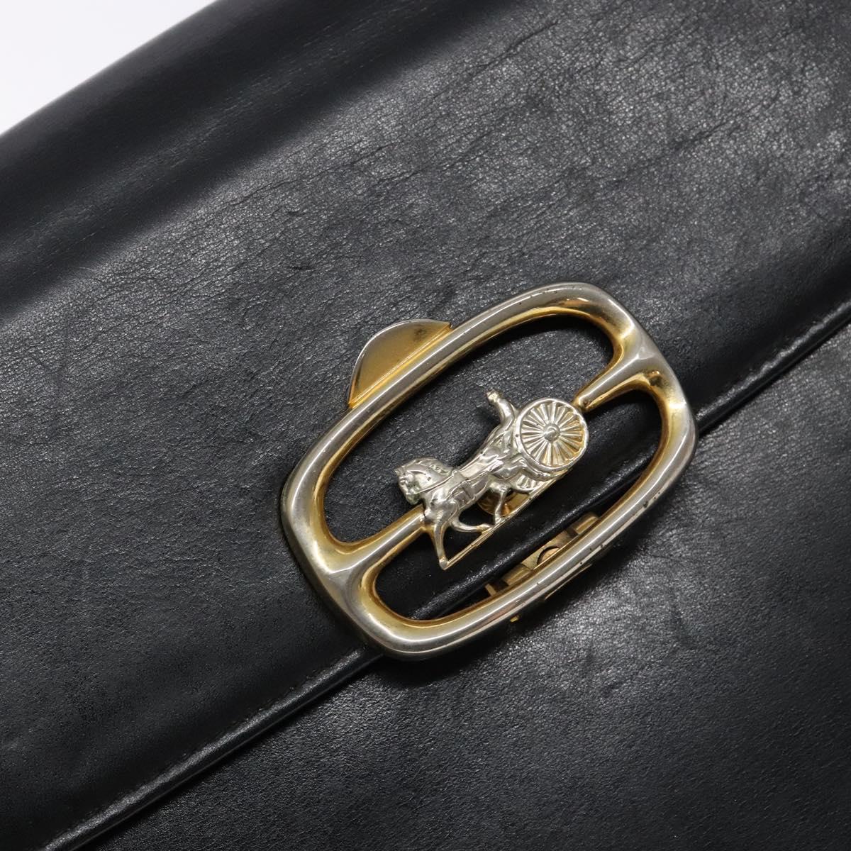 CELINE Shoulder Bag Leather Black Gold Auth 140224