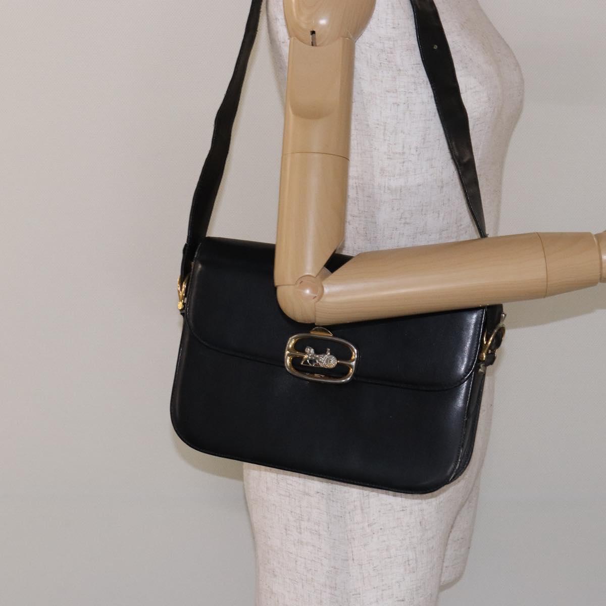 CELINE Shoulder Bag Leather Black Gold Auth 140224