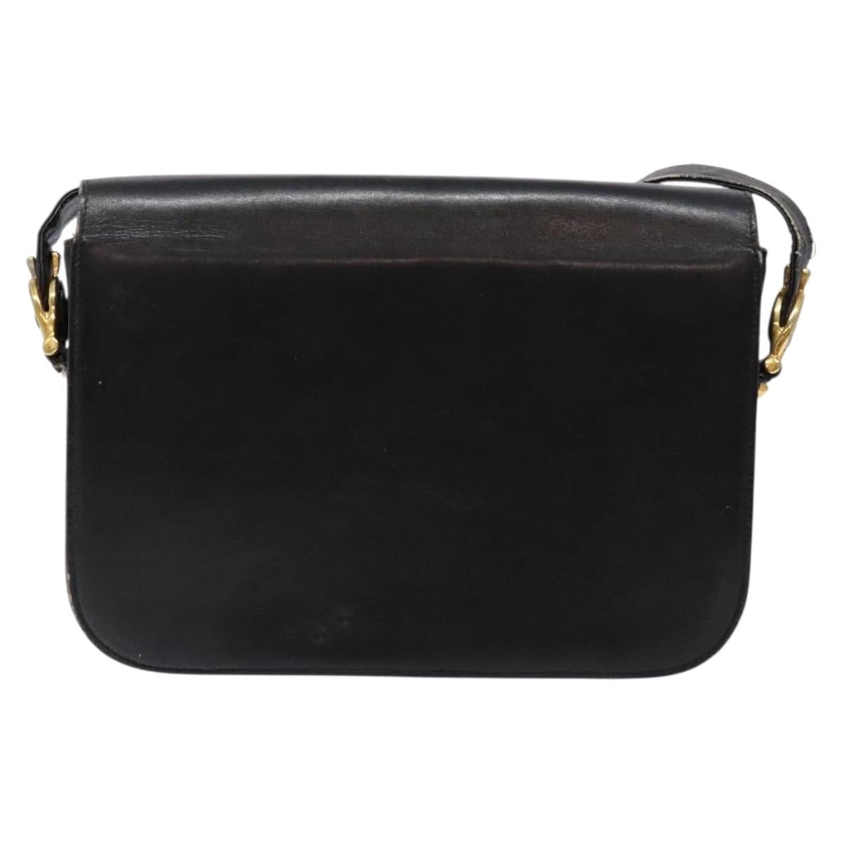 CELINE Shoulder Bag Leather Black Gold Auth 140224