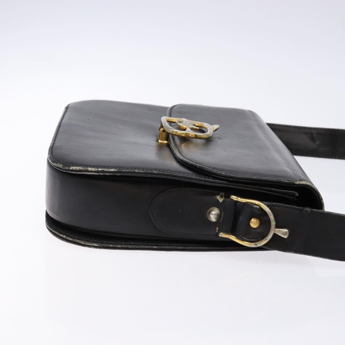 CELINE Shoulder Bag Leather Black Gold Auth 140224