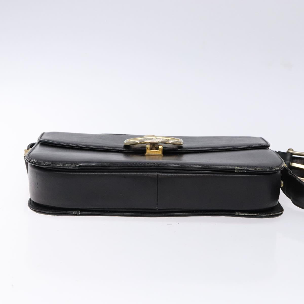 CELINE Shoulder Bag Leather Black Gold Auth 140224