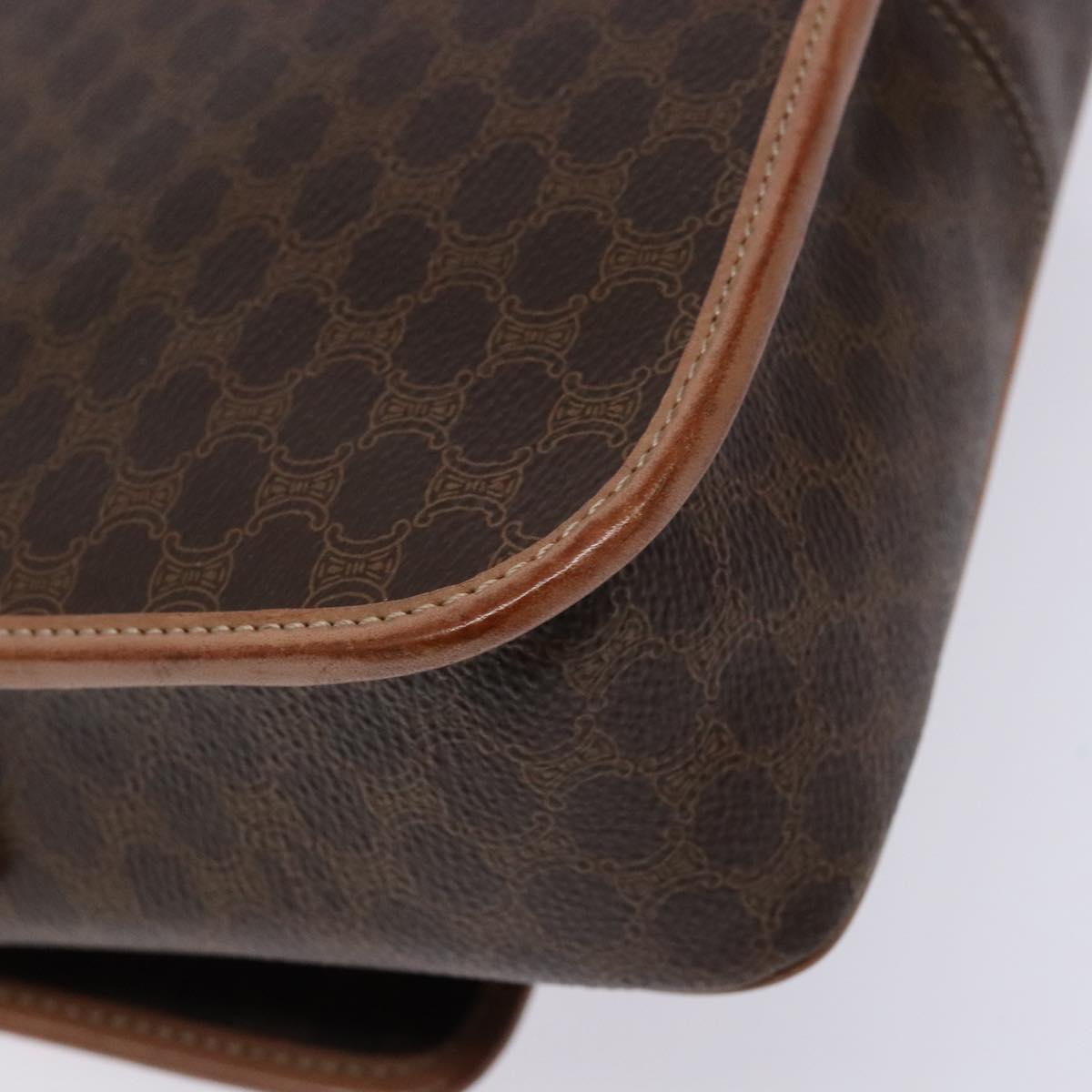 CELINE Macadam Canvas Circle Shoulder Bag PVC Leather Brown Gold Auth 140226
