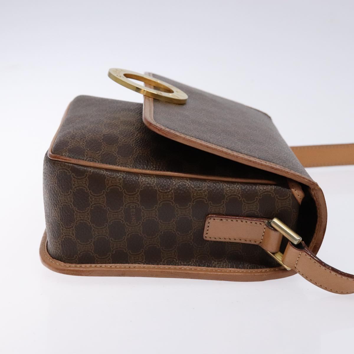 CELINE Macadam Canvas Circle Shoulder Bag PVC Leather Brown Gold Auth 140226