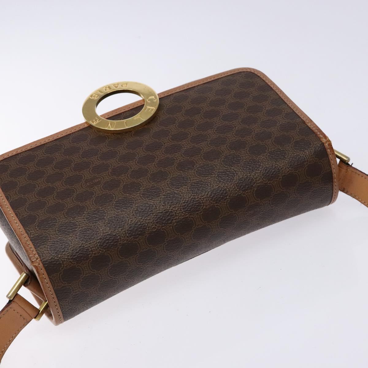CELINE Macadam Canvas Circle Shoulder Bag PVC Leather Brown Gold Auth 140226