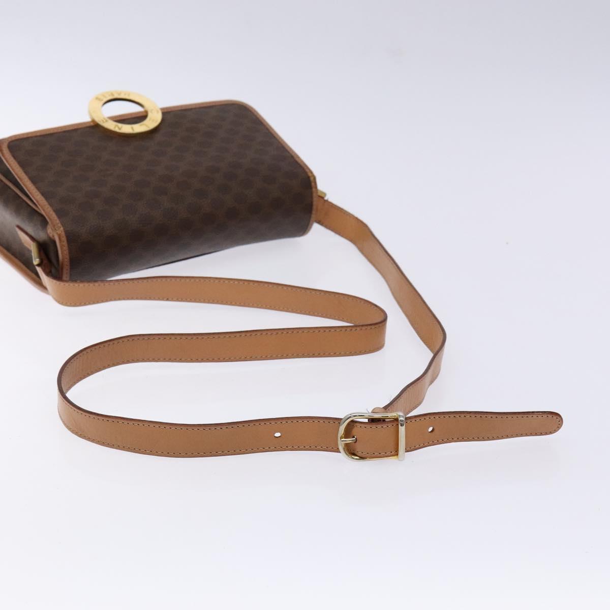 CELINE Macadam Canvas Circle Shoulder Bag PVC Leather Brown Gold Auth 140226