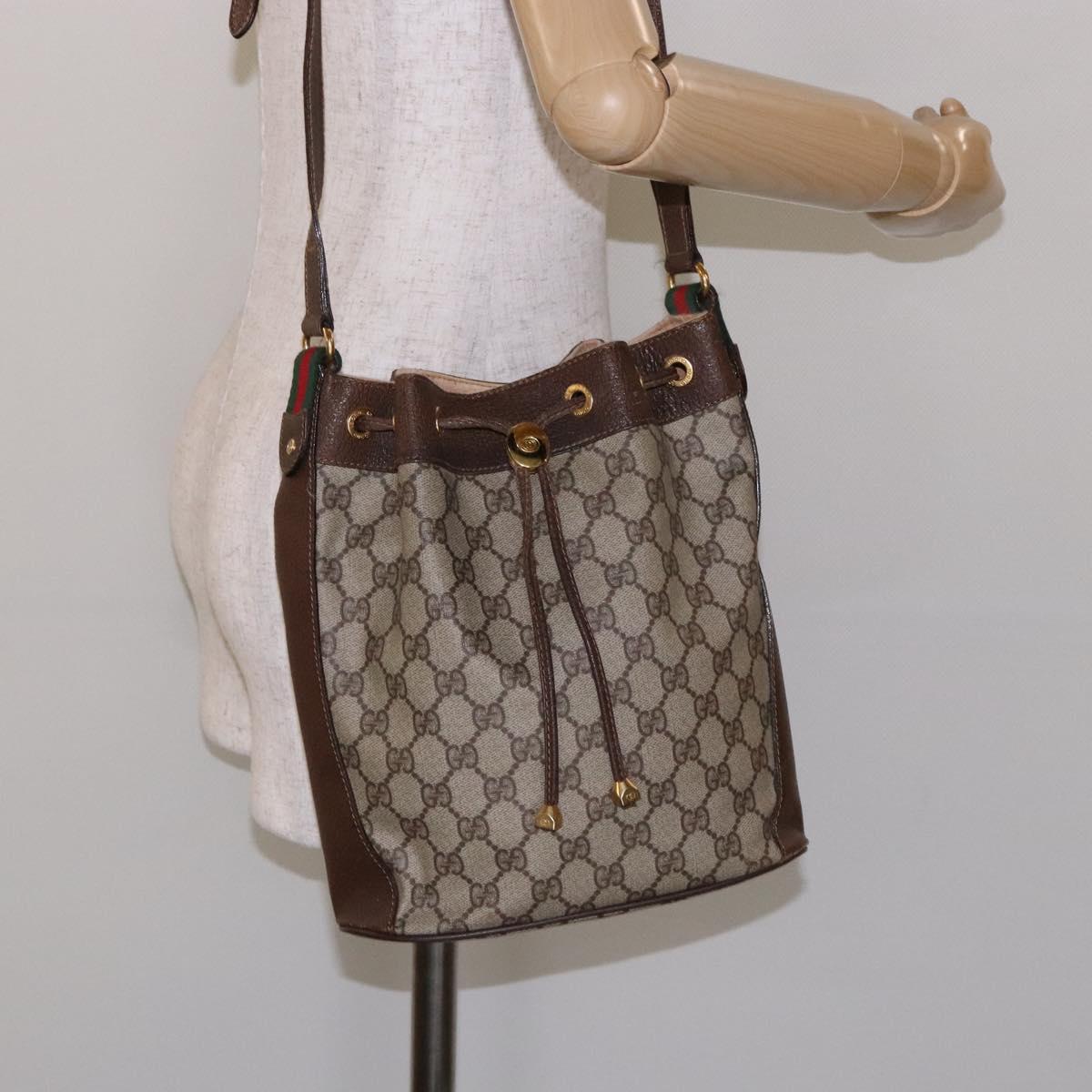 GUCCI GG Supreme Web Sherry Line Shoulder Bag PVC Beige 164 02 034 Auth 140232