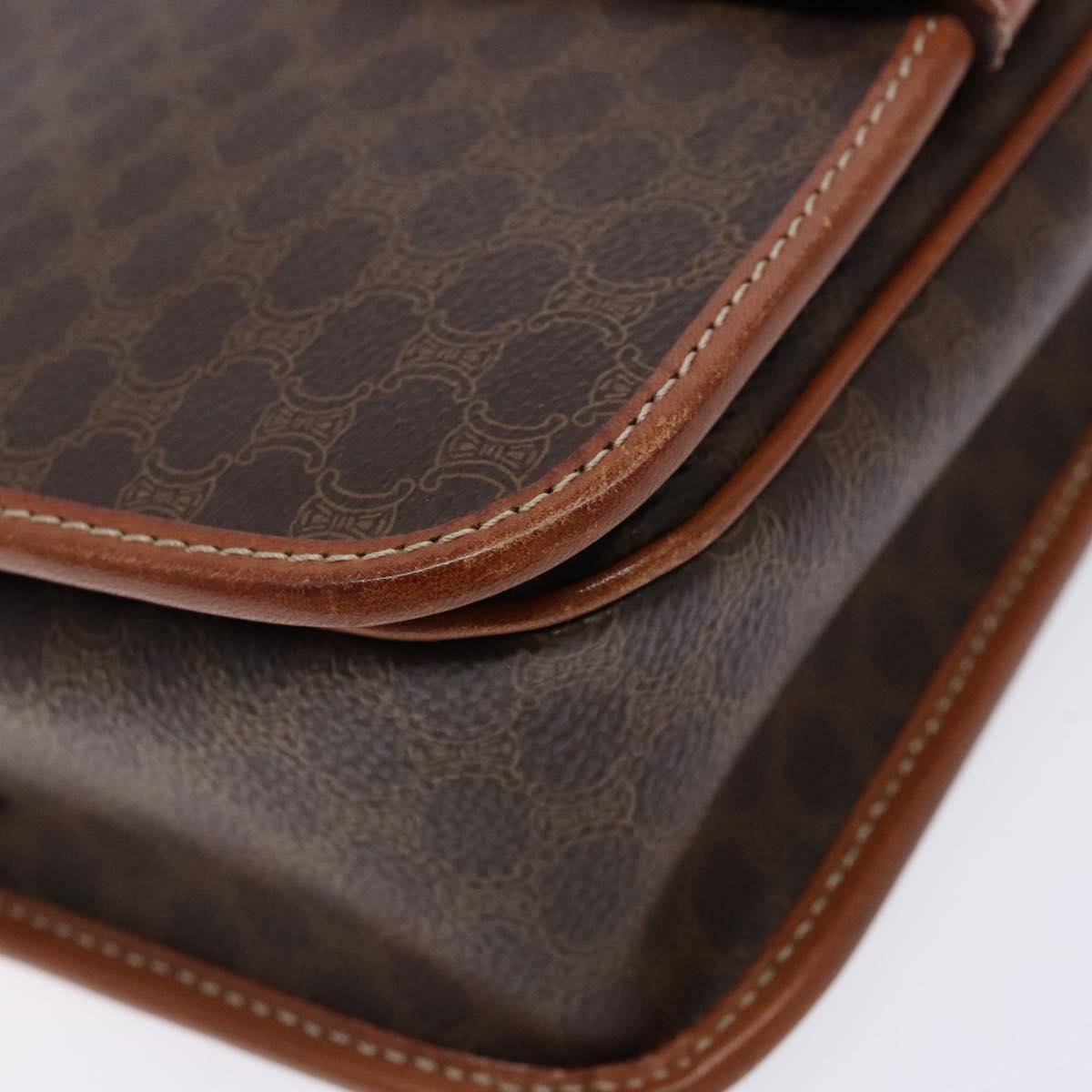 CELINE Macadam Canvas Shoulder Bag PVC Leather Brown Gold Auth 140237