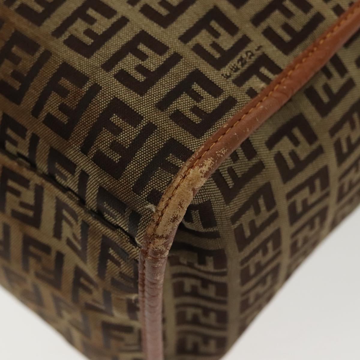FENDI Zucchino Canvas Tote Bag Beige Gold Auth 140239