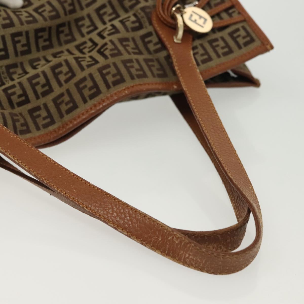 FENDI Zucchino Canvas Tote Bag Beige Gold Auth 140239
