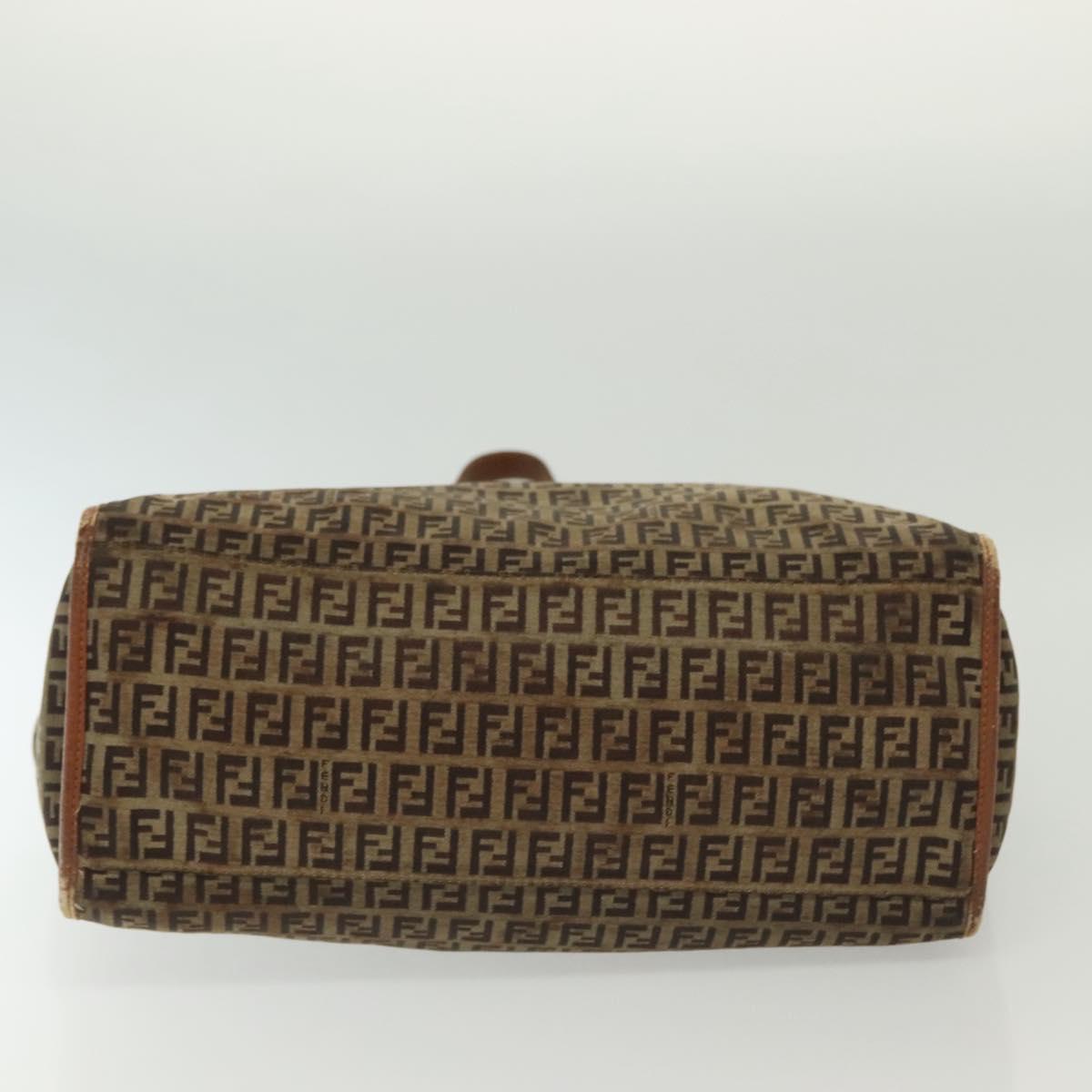 FENDI Zucchino Canvas Tote Bag Beige Gold Auth 140239