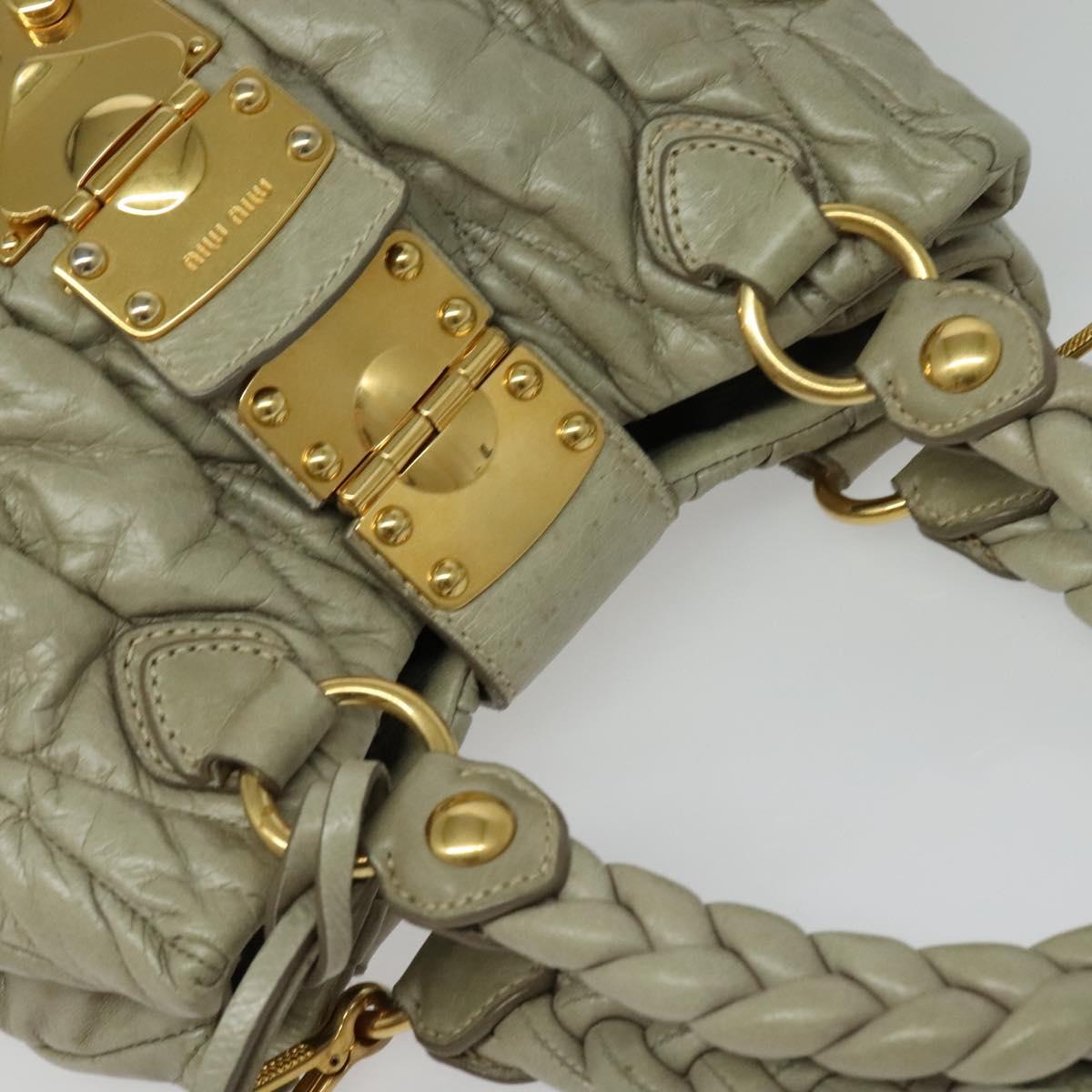 Miu Miu Matelasse Hand Bag Leather 2way Beige Gold Auth 140255