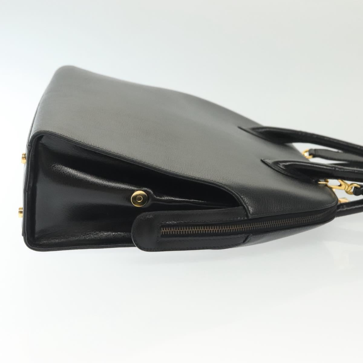 Salvatore Ferragamo Gancini Hand Bag Leather 2way Black Gold Auth 140273
