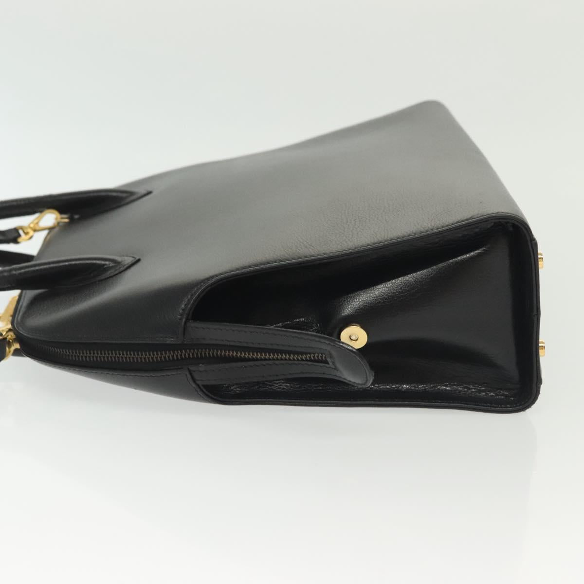 Salvatore Ferragamo Gancini Hand Bag Leather 2way Black Gold Auth 140273
