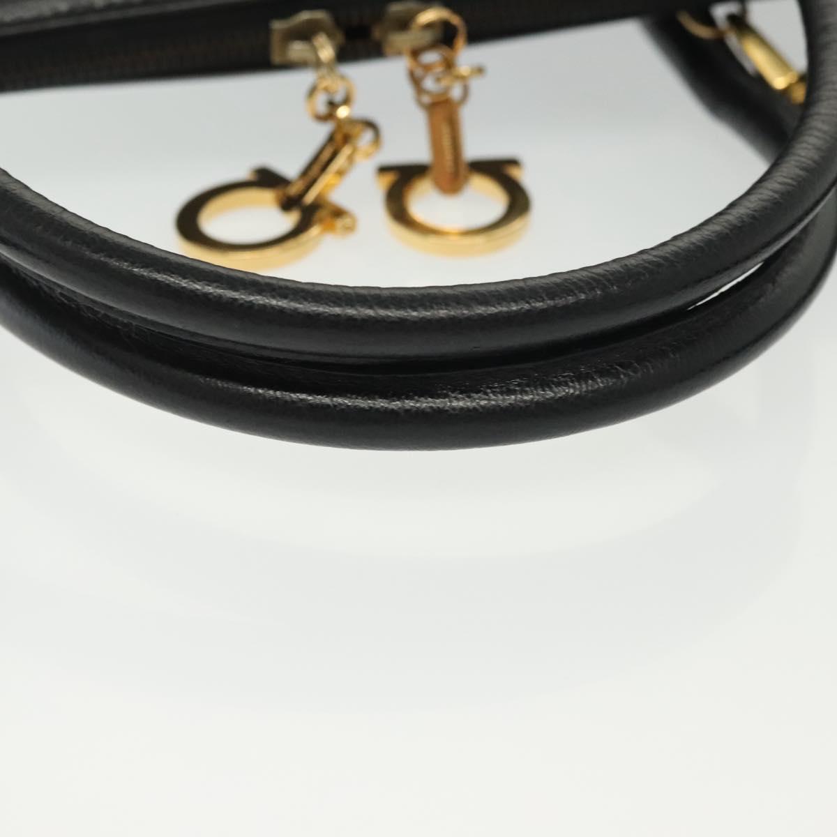 Salvatore Ferragamo Gancini Hand Bag Leather 2way Black Gold Auth 140273