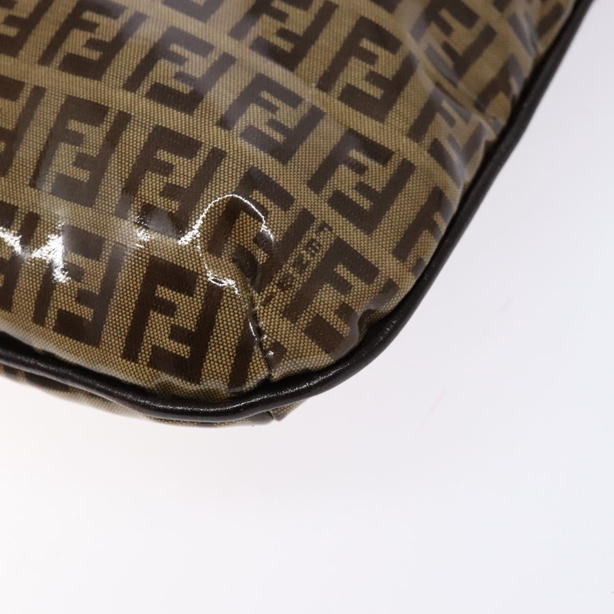 FENDI Zucchino Canvas Mamma Baguette Shoulder Bag Beige Gold Auth 140274