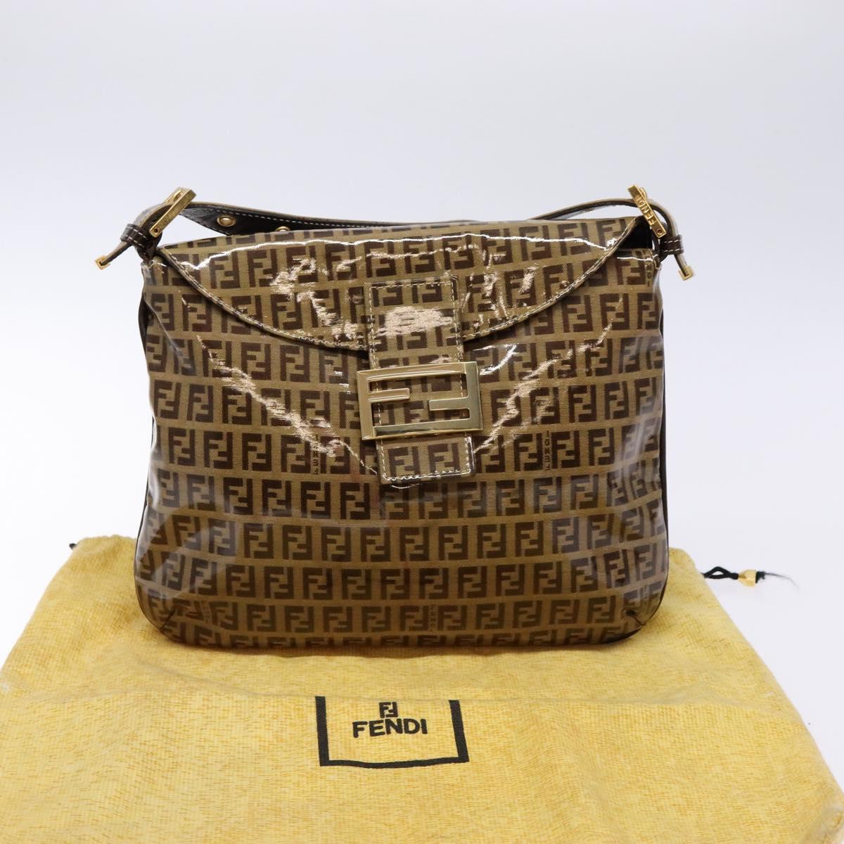 FENDI Zucchino Canvas Mamma Baguette Shoulder Bag Beige Gold Auth 140274
