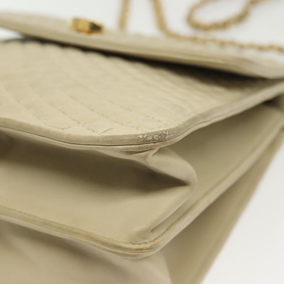 BALLY Chain Shoulder Bag Leather Ivory Gold Auth 140275