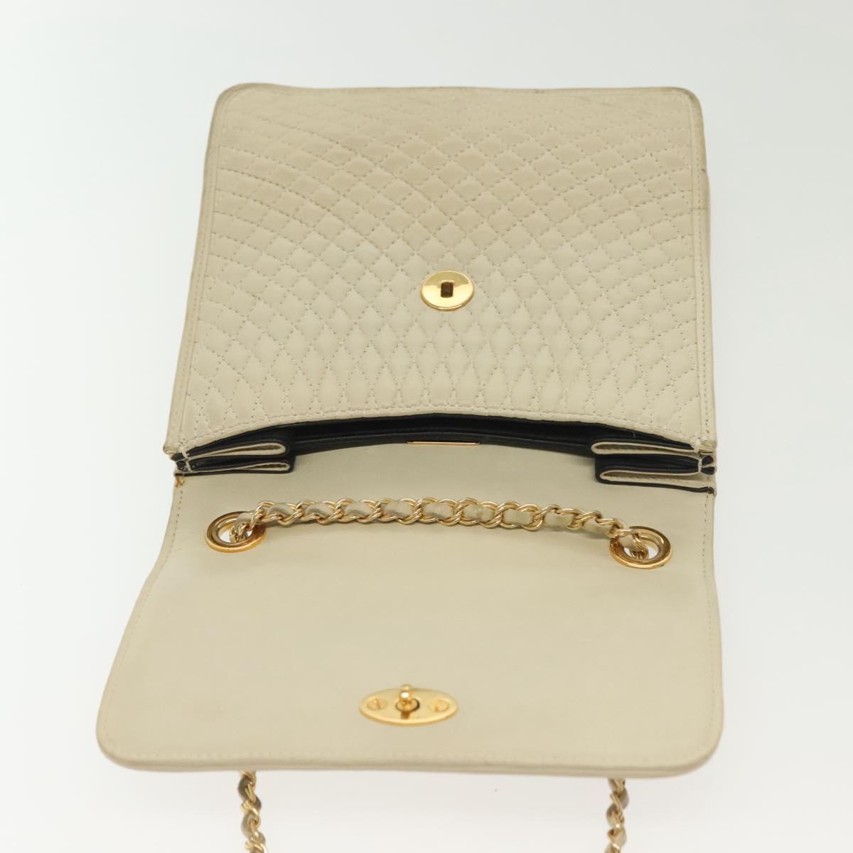 BALLY Chain Shoulder Bag Leather Ivory Gold Auth 140275