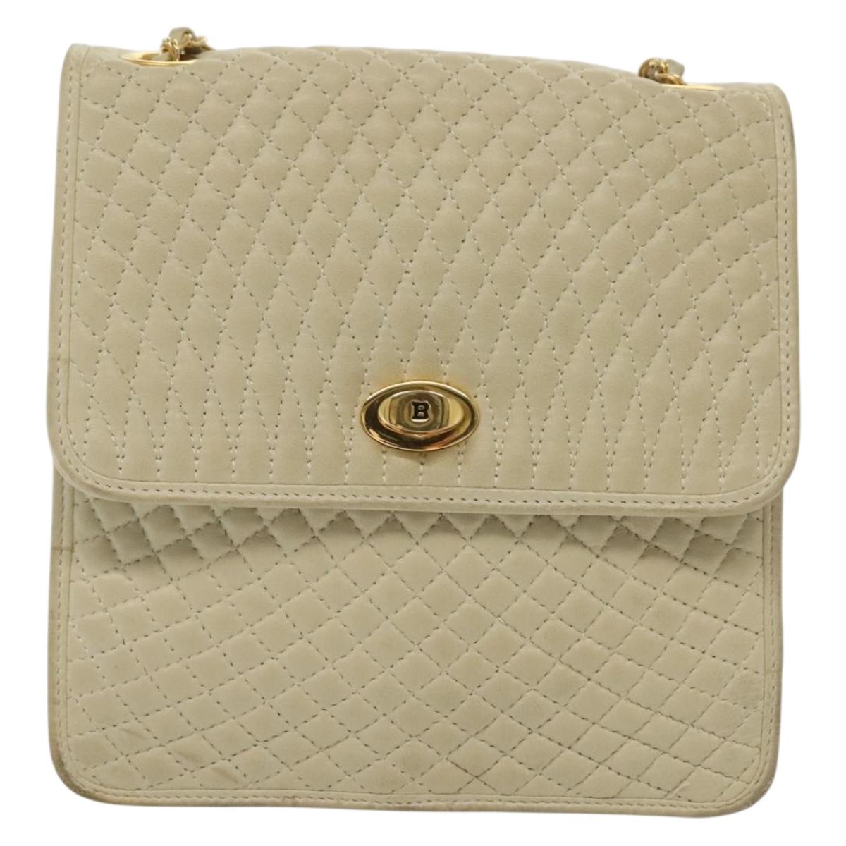 BALLY Chain Shoulder Bag Leather Ivory Gold Auth 140275