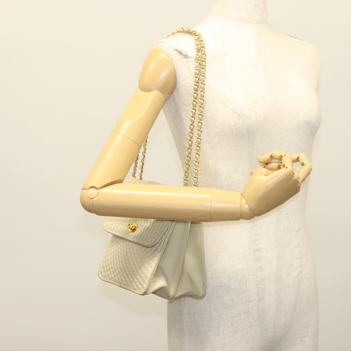 BALLY Chain Shoulder Bag Leather Ivory Gold Auth 140275