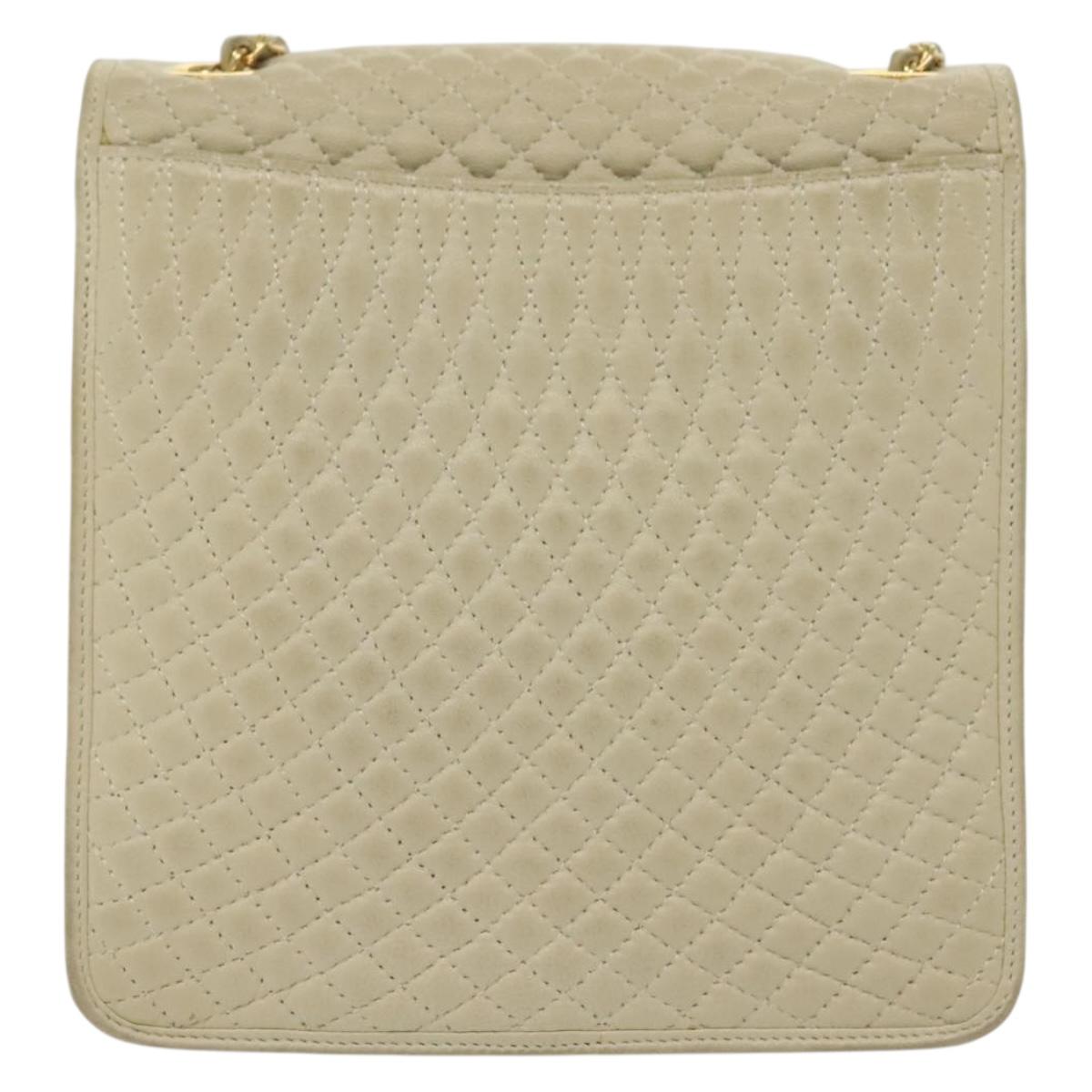 BALLY Chain Shoulder Bag Leather Ivory Gold Auth 140275