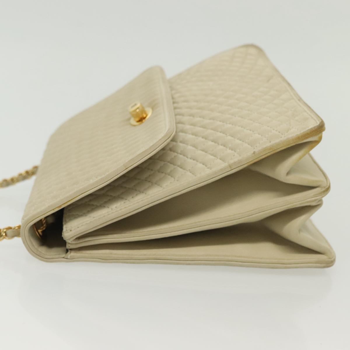BALLY Chain Shoulder Bag Leather Ivory Gold Auth 140275