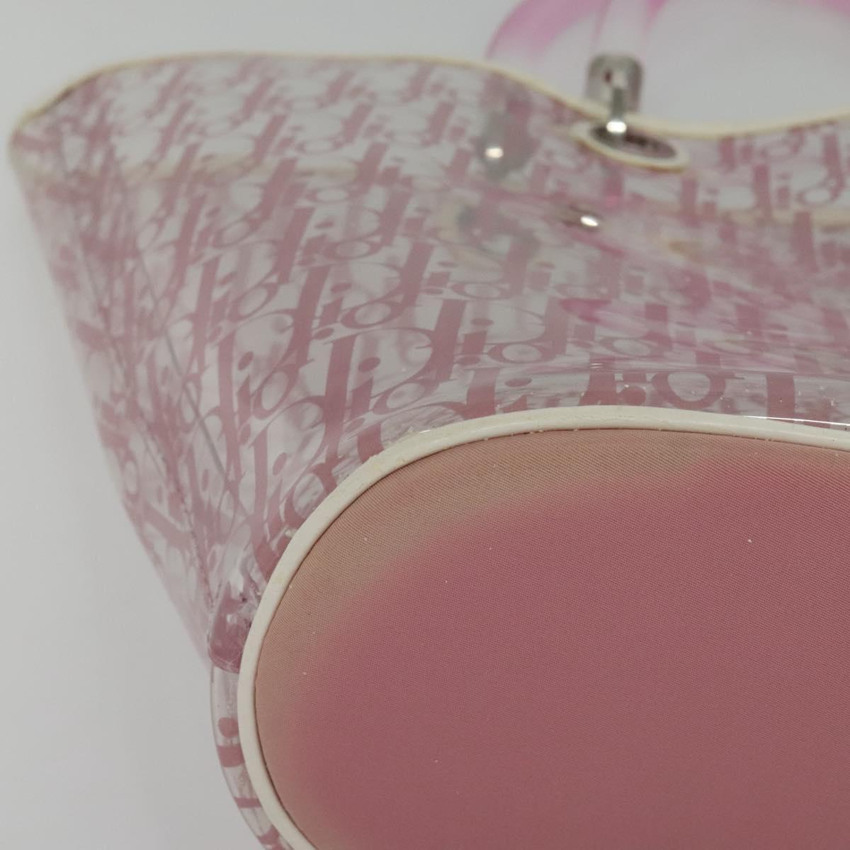 Christian Dior Trotter Canvas Hand Bag Vinyl Clear Silver Auth 140276