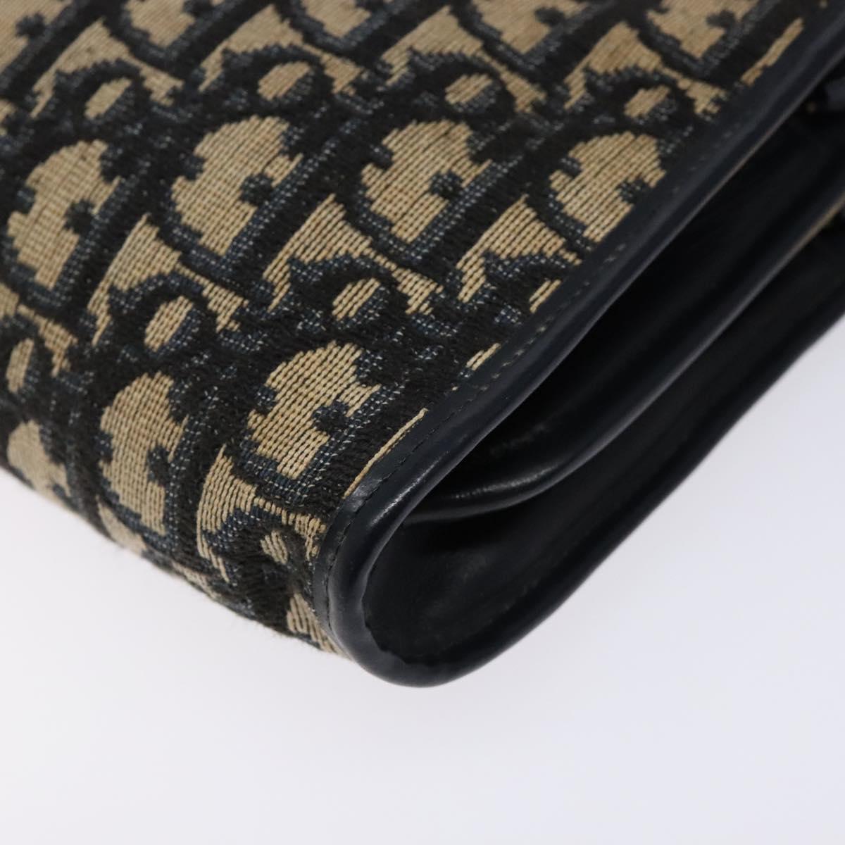 Christian Dior Trotter Canvas Clutch Bag Navy Gold Auth 140289