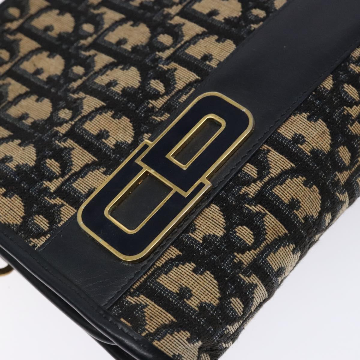 Christian Dior Trotter Canvas Clutch Bag Navy Gold Auth 140289