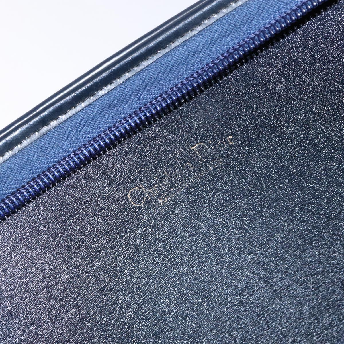 Christian Dior Trotter Canvas Clutch Bag Navy Gold Auth 140289