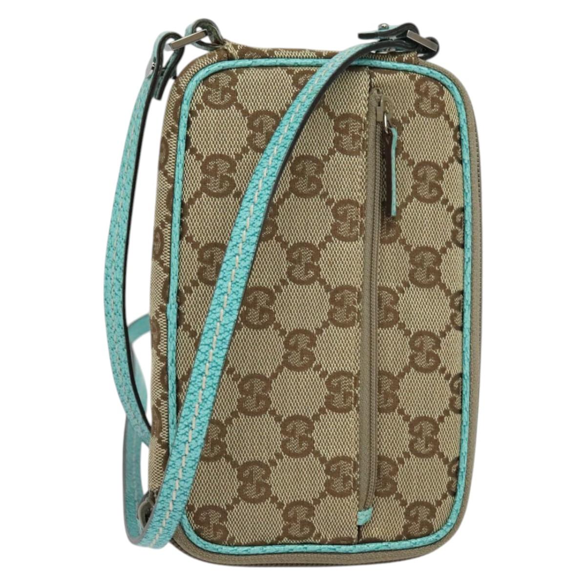 GUCCI GG Canvas Shoulder Bag Beige Silver 124616 Auth 140310A