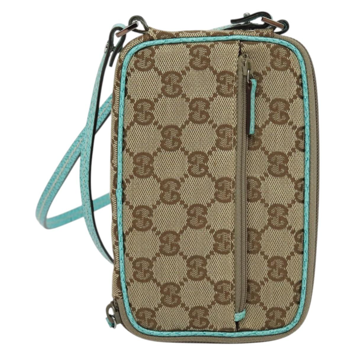 GUCCI GG Canvas Shoulder Bag Beige Silver 124616 Auth 140310A