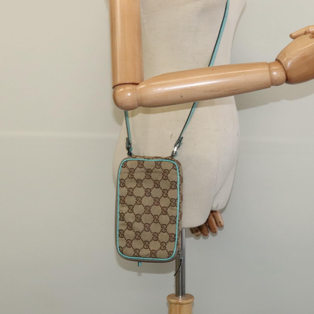 GUCCI GG Canvas Shoulder Bag Beige Silver 124616 Auth 140310A