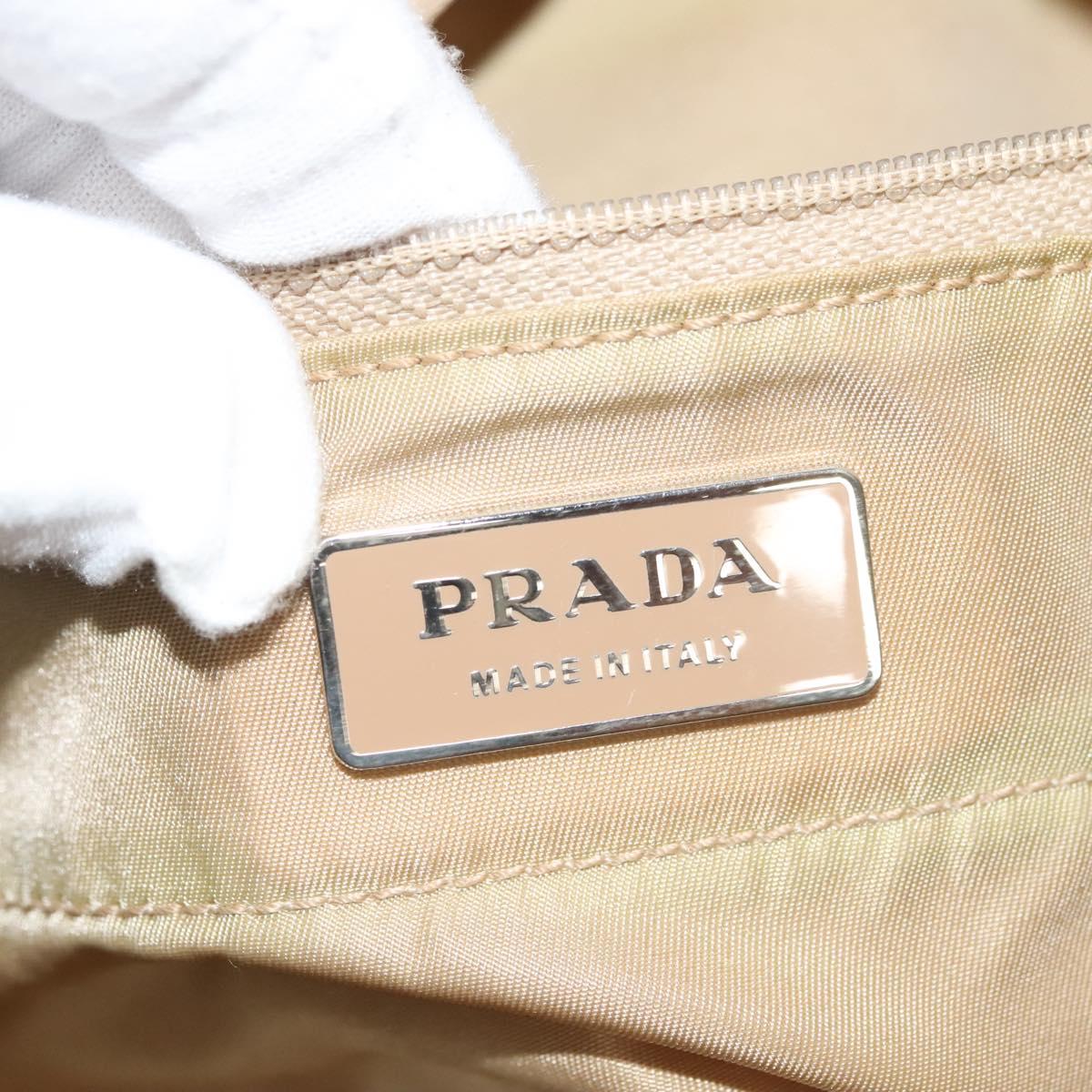 PRADA Tote Bag Nylon Beige Silver Auth 140315