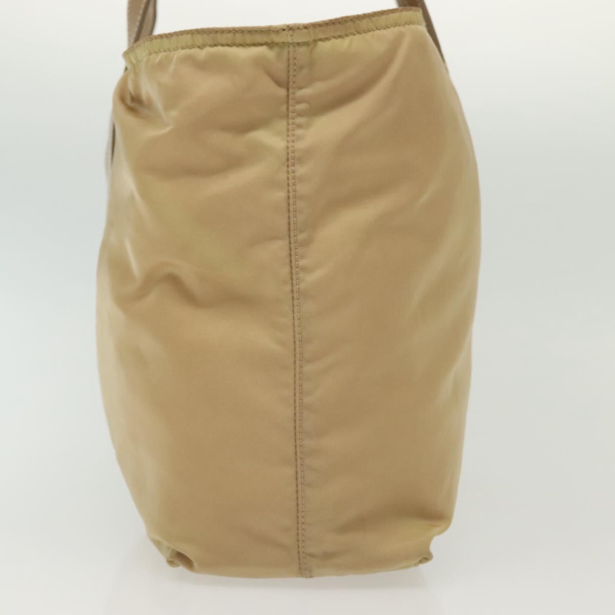 PRADA Tote Bag Nylon Beige Silver Auth 140315