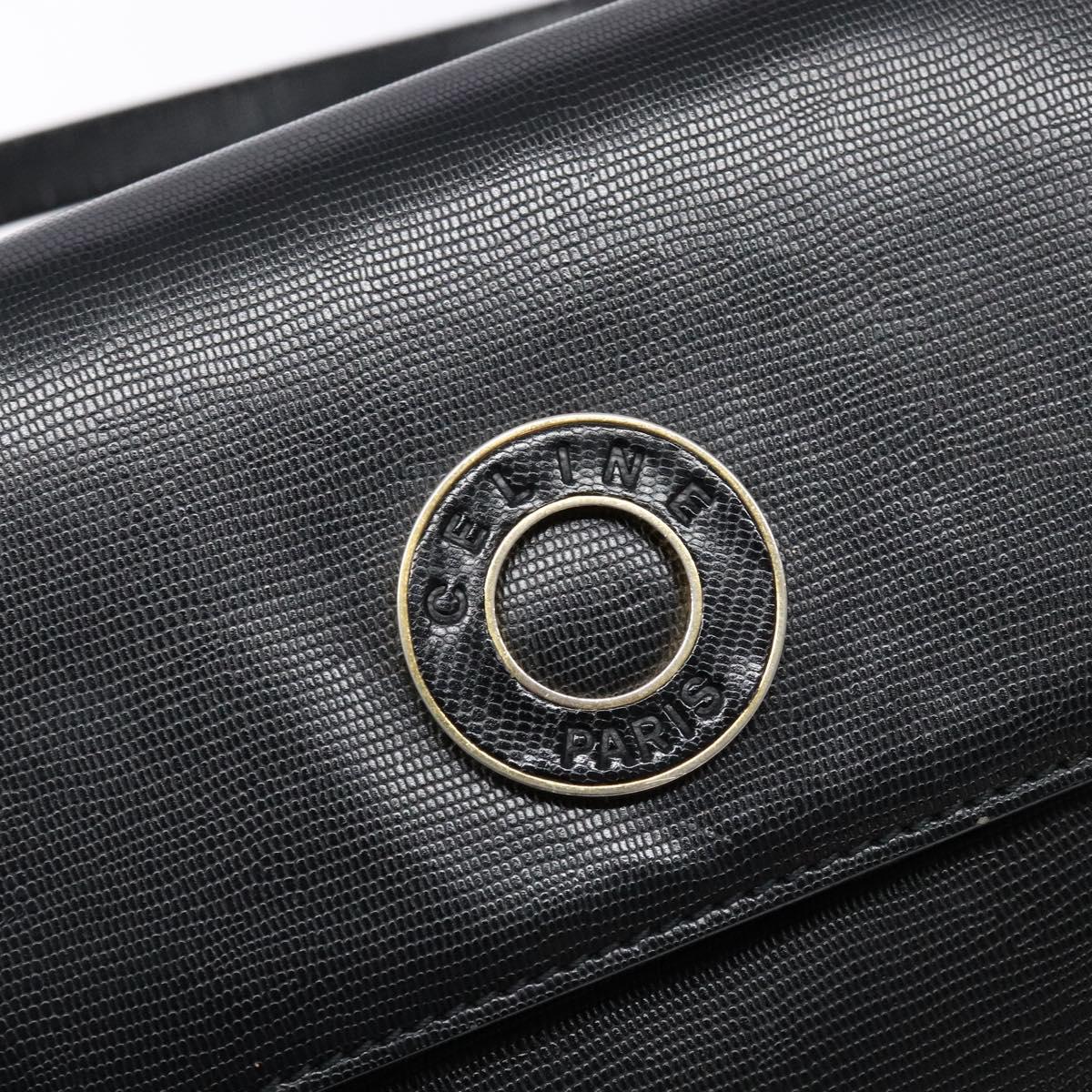 CELINE Shoulder Bag Leather Black Gold Auth 140316