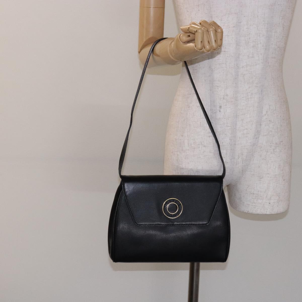 CELINE Shoulder Bag Leather Black Gold Auth 140316