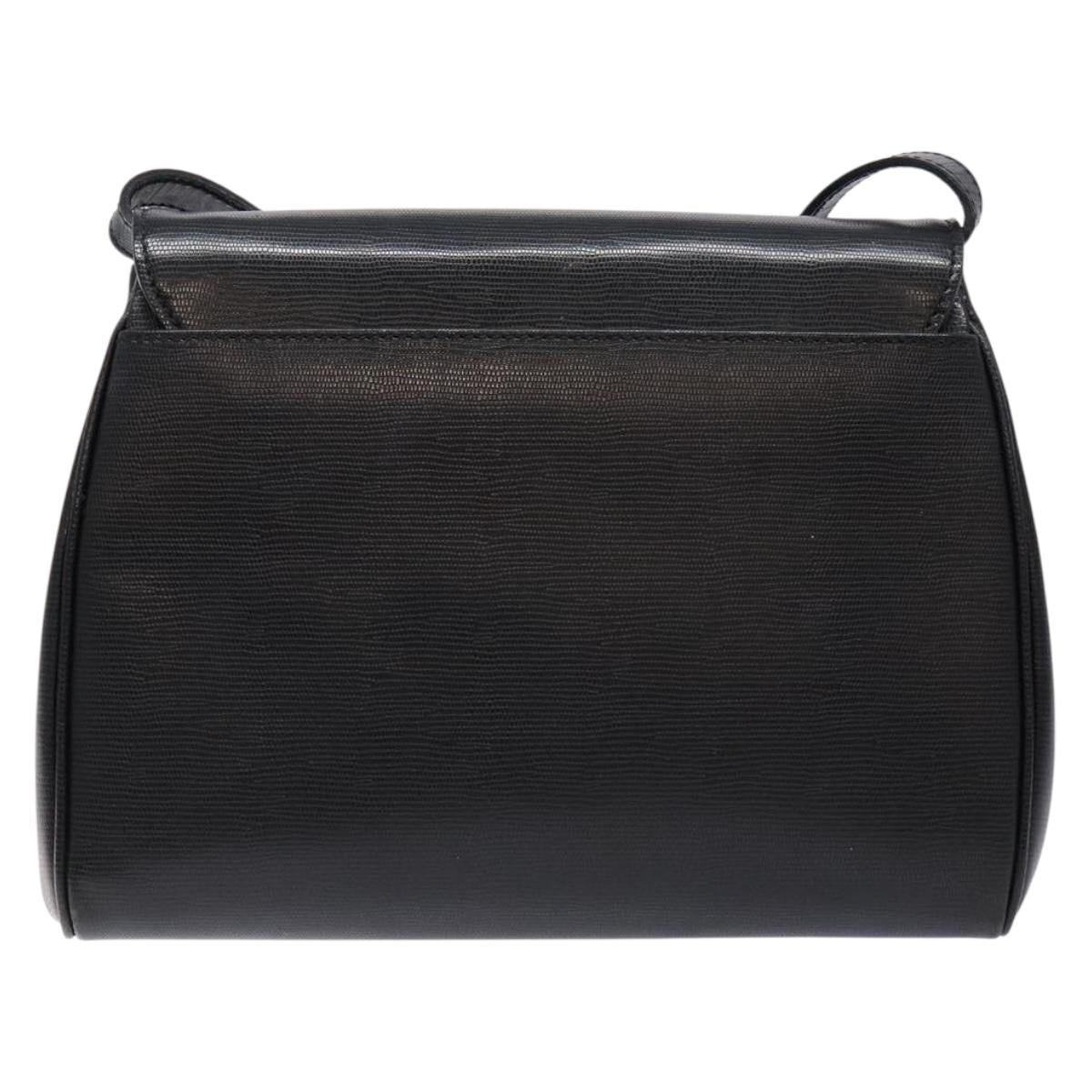 CELINE Shoulder Bag Leather Black Gold Auth 140316