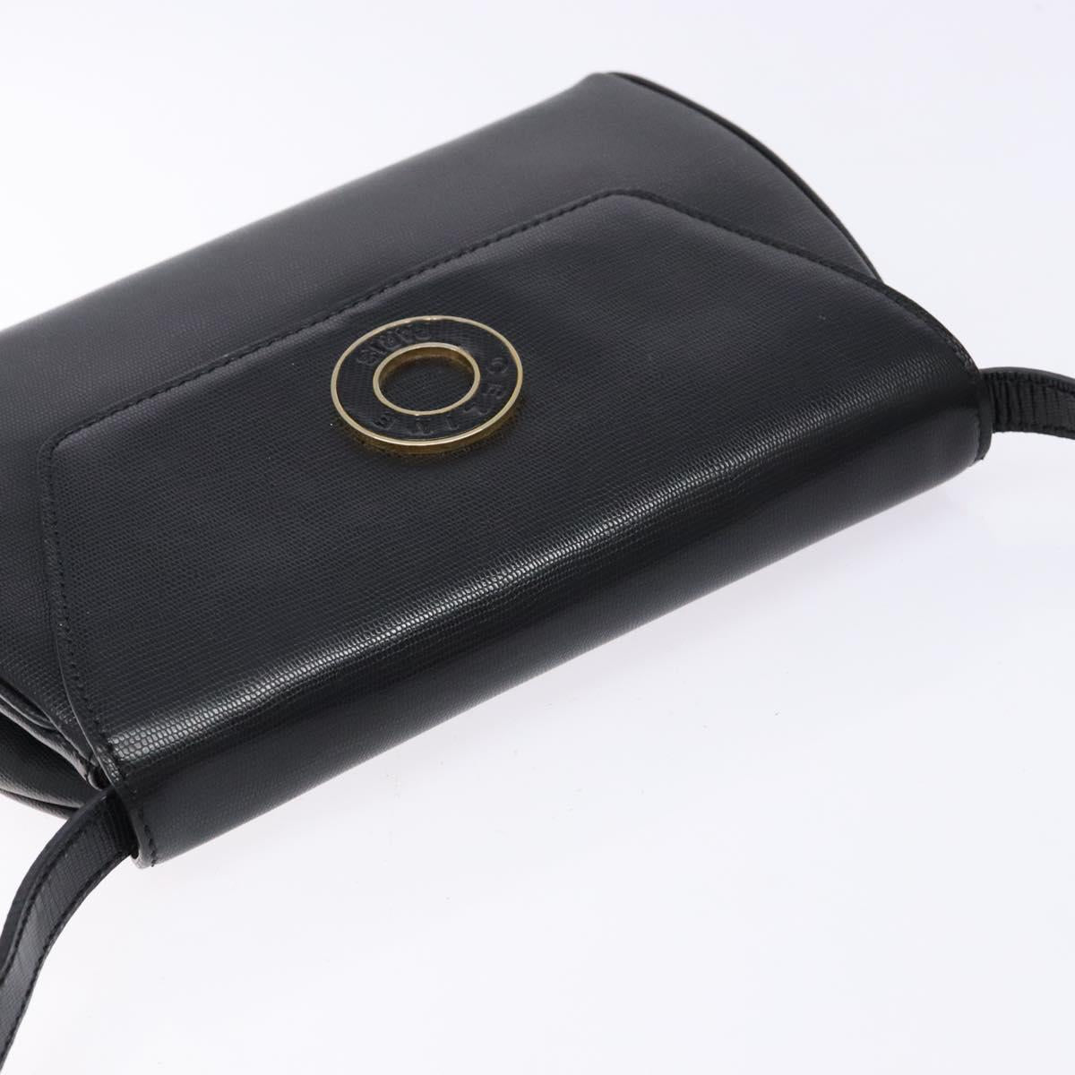 CELINE Shoulder Bag Leather Black Gold Auth 140316