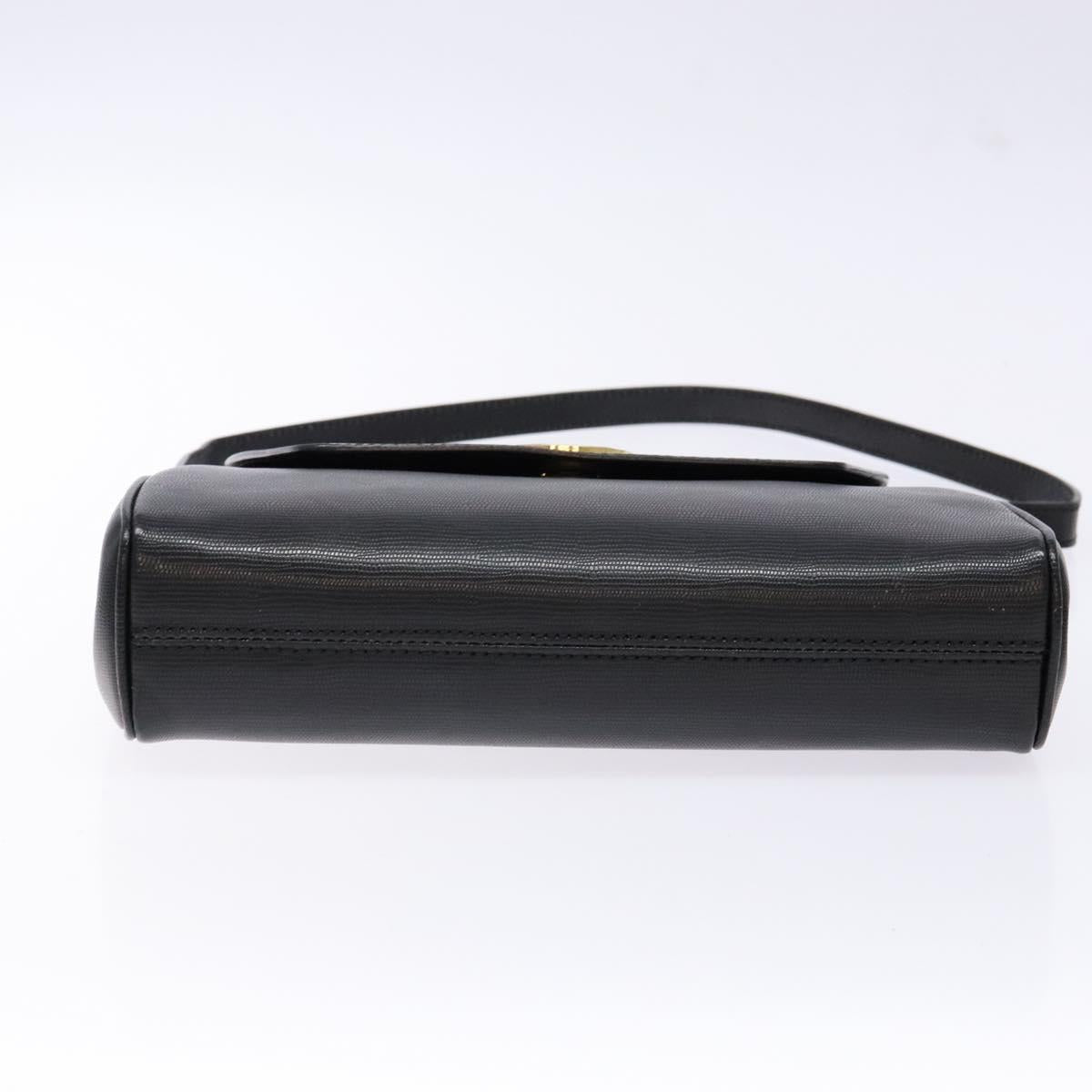 CELINE Shoulder Bag Leather Black Gold Auth 140316