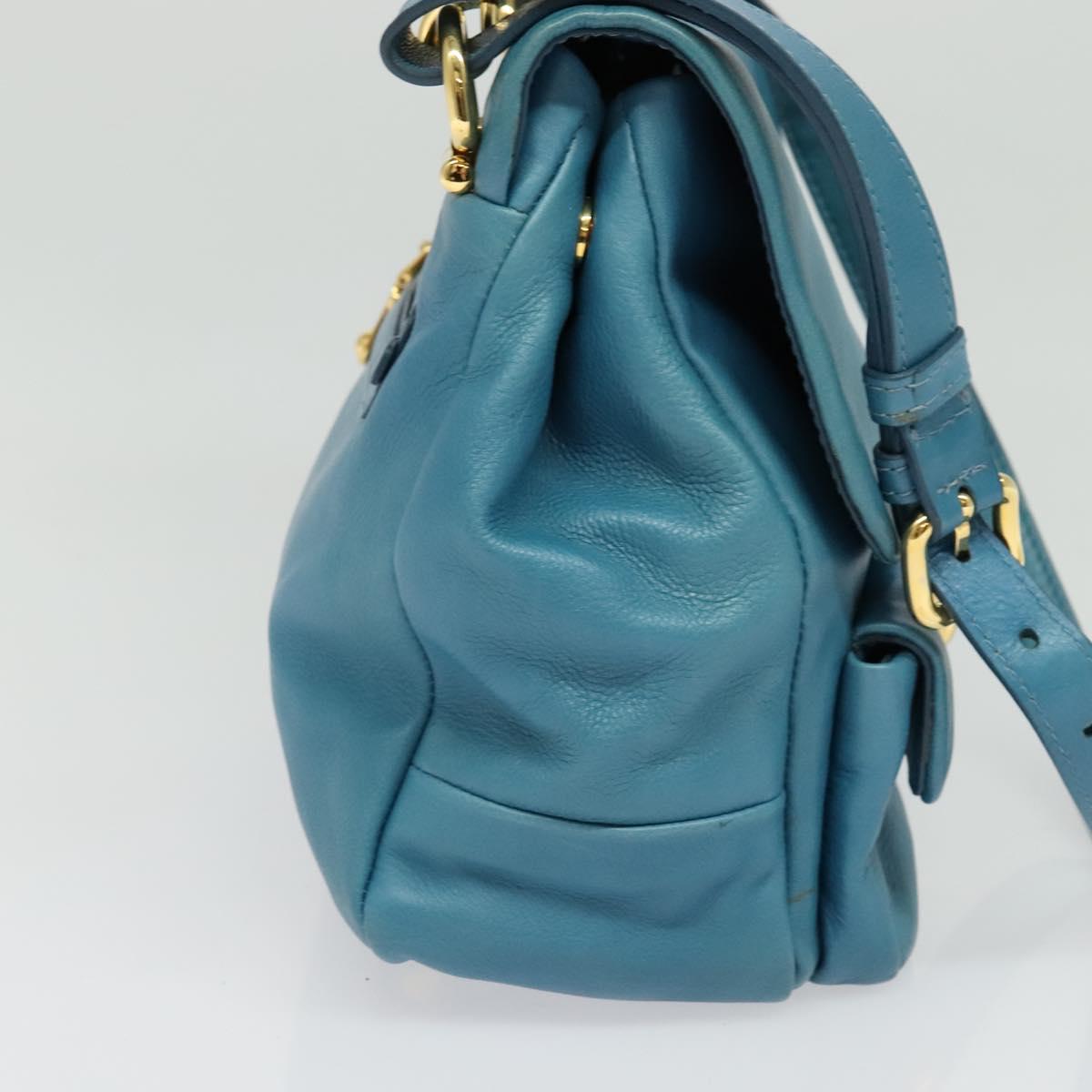 Miu Miu Hand Bag Leather 2way Blue Gold Auth 140336