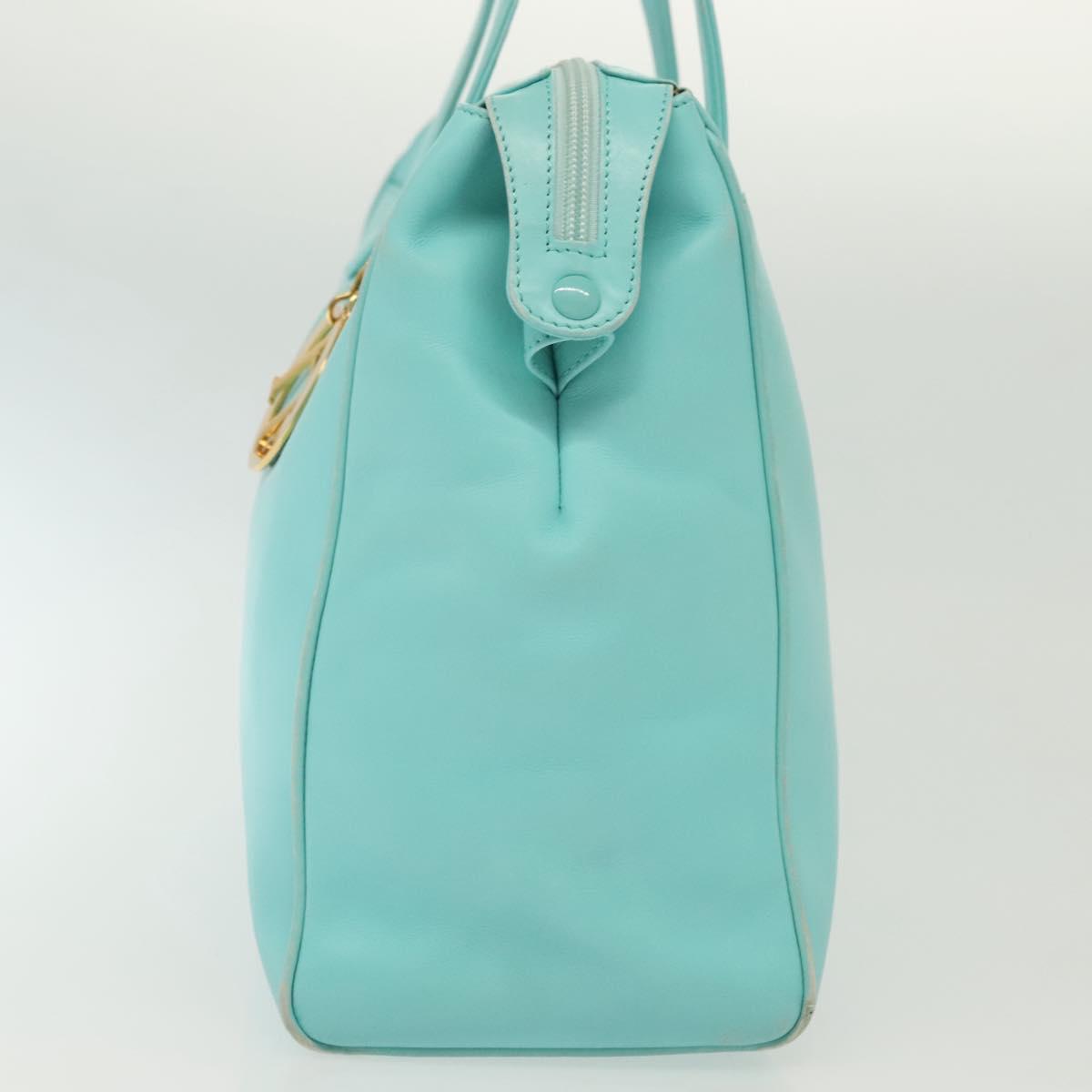 Christian Dior Tote Bag Leather Light Blue Gold Auth 140337