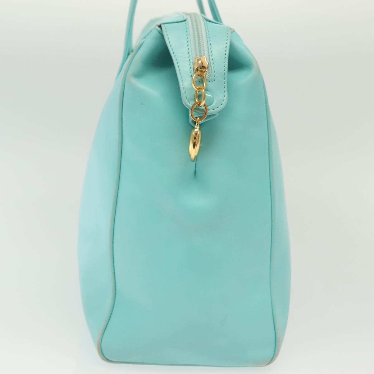 Christian Dior Tote Bag Leather Light Blue Gold Auth 140337