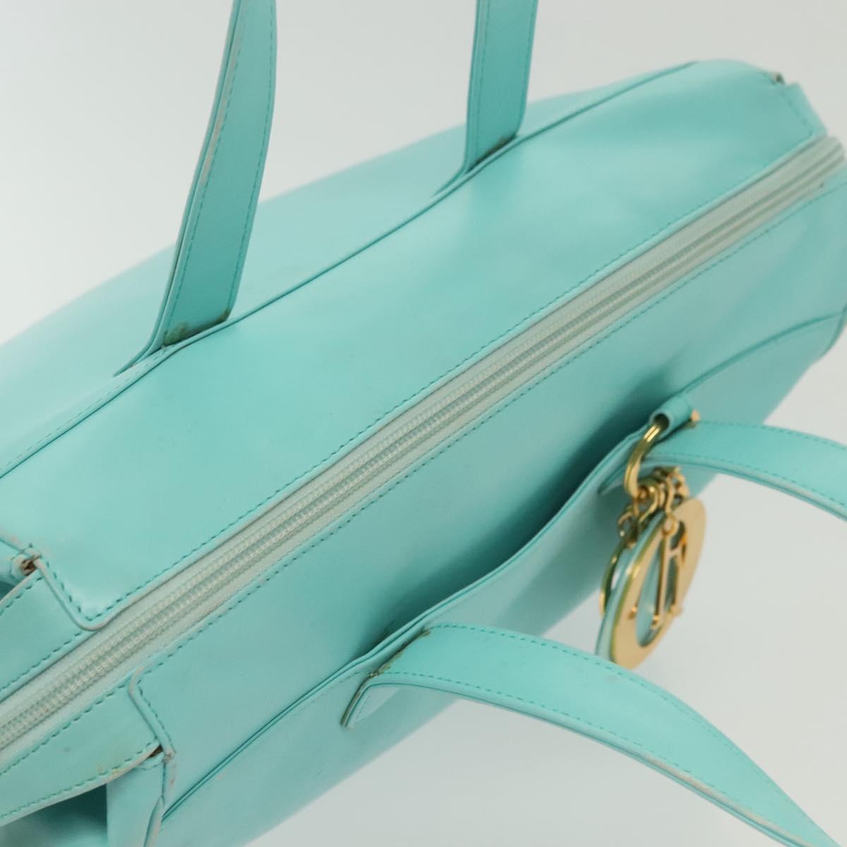 Christian Dior Tote Bag Leather Light Blue Gold Auth 140337
